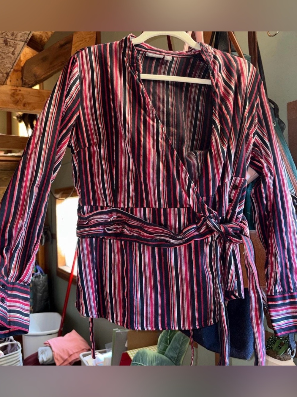 Vintage Apt. 9 Striped Wrap Blouse in Black & Pink - Women Tops